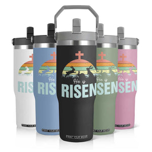 Retro He is Risen Flip Straw Tumbler Bunny Easter Cross Christian Religious Jesus Has Risen TS10 Print Your Wear
