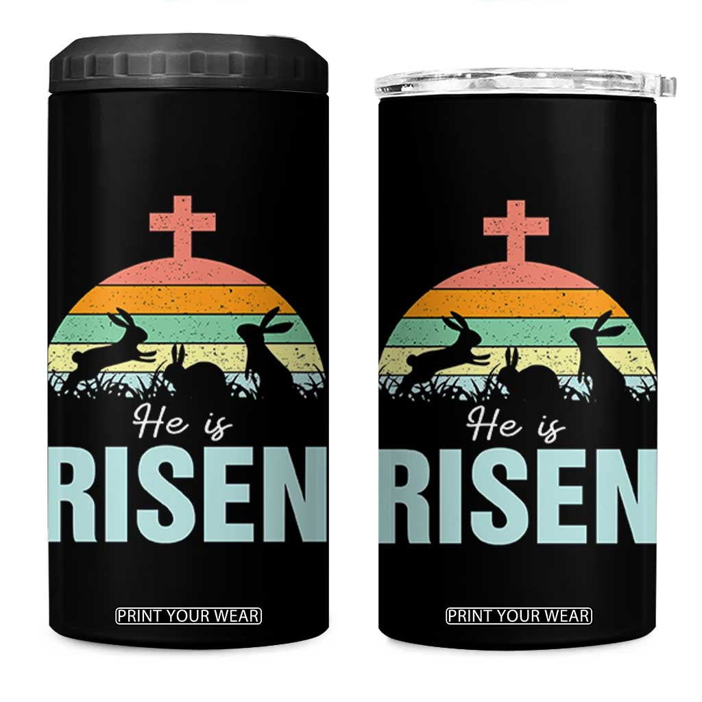Retro He is Risen 4 in 1 Can Cooler Tumbler Bunny Easter Cross Christian Religious Jesus Has Risen TS10 One Size: 16 oz Black Print Your Wear