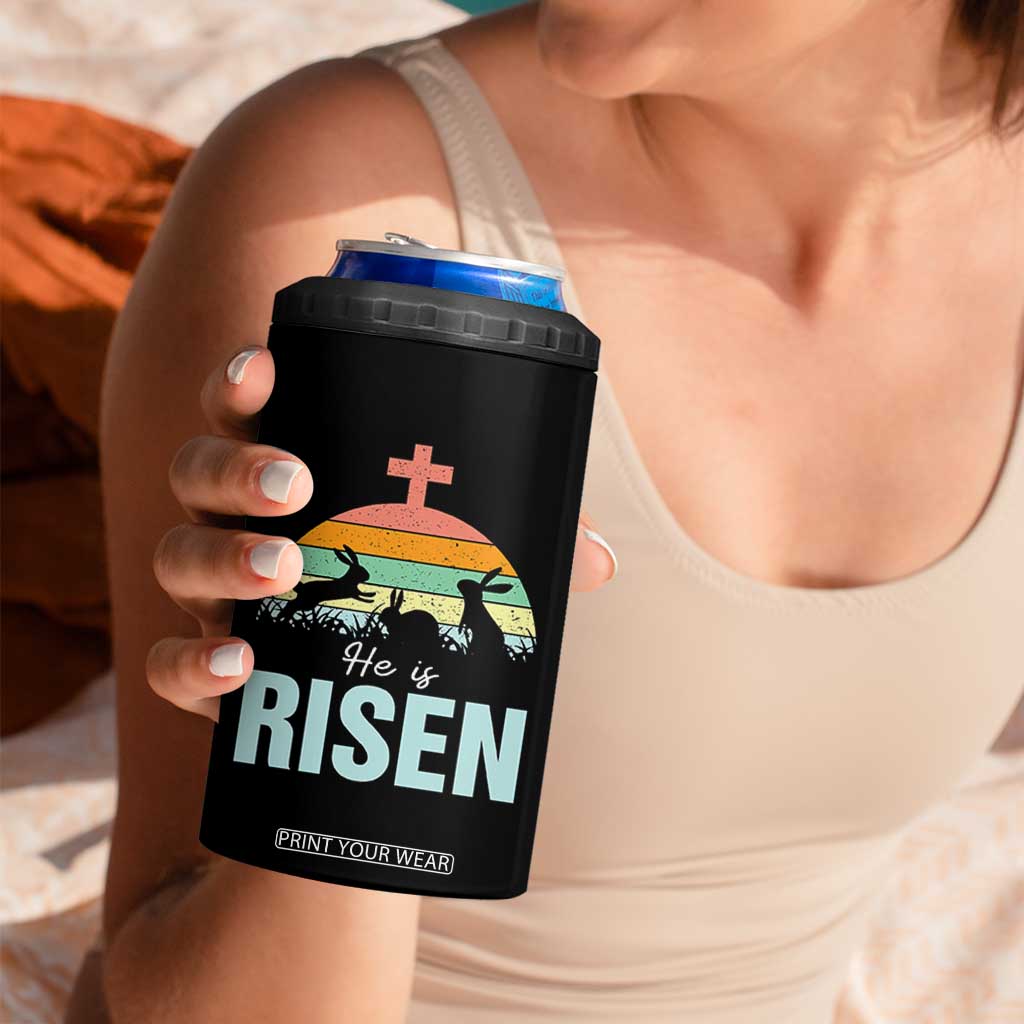 Retro He is Risen 4 in 1 Can Cooler Tumbler Bunny Easter Cross Christian Religious Jesus Has Risen TS10 Print Your Wear