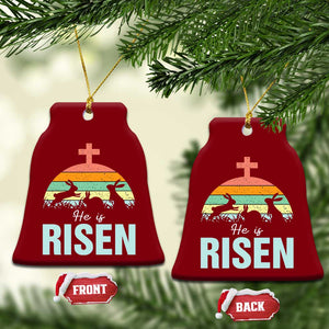 Retro He is Risen Ceramic Ornament Bunny Easter Cross Christian Religious Jesus Has Risen TS10 Print Your Wear
