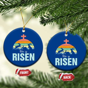 Retro He is Risen Ceramic Ornament Bunny Easter Cross Christian Religious Jesus Has Risen TS10 1pc Blue Print Your Wear