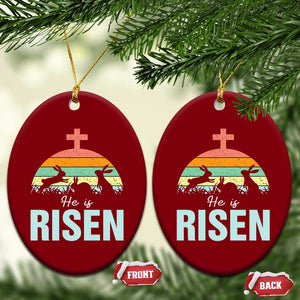 Retro He is Risen Ceramic Ornament Bunny Easter Cross Christian Religious Jesus Has Risen TS10 Print Your Wear