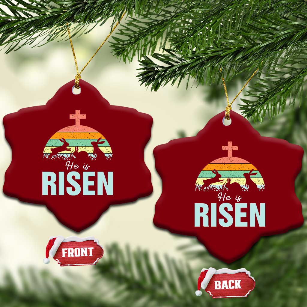 Retro He is Risen Ceramic Ornament Bunny Easter Cross Christian Religious Jesus Has Risen TS10 Print Your Wear