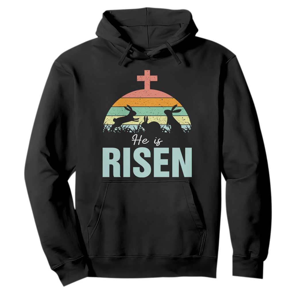 Retro He is Risen Hoodie Bunny Easter Cross Christian Religious Jesus Has Risen TS10 Black Print Your Wear