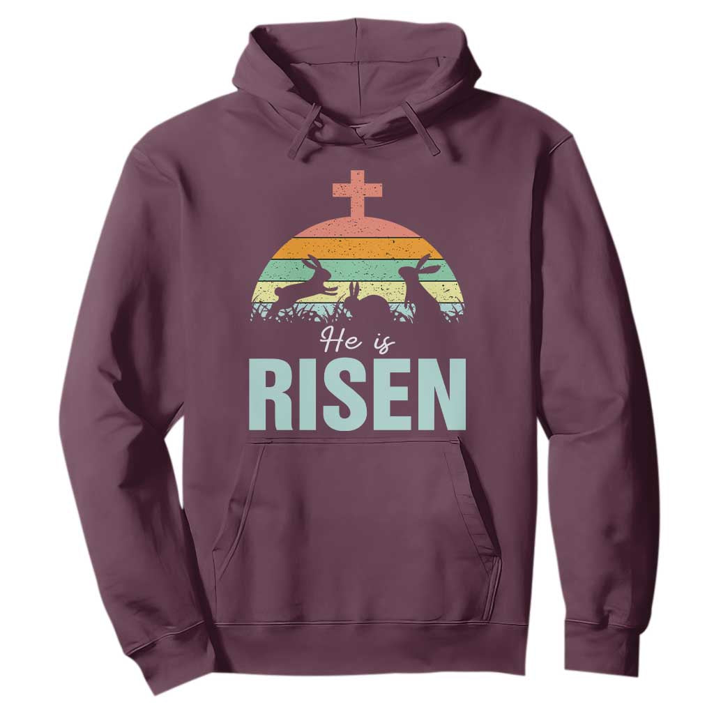 Retro He is Risen Hoodie Bunny Easter Cross Christian Religious Jesus Has Risen TS10 Maroon Print Your Wear