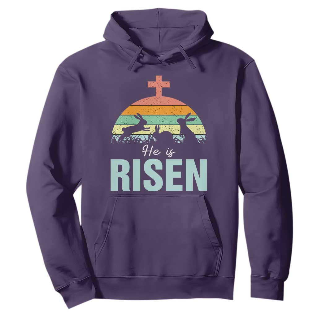 Retro He is Risen Hoodie Bunny Easter Cross Christian Religious Jesus Has Risen TS10 Purple Print Your Wear