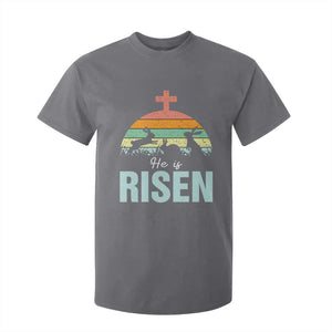 Retro He is Risen T Shirt For Kid Bunny Easter Cross Christian Religious Jesus Has Risen TS10 Charcoal Print Your Wear