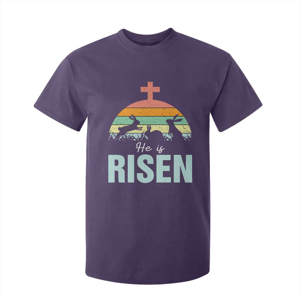 Retro He is Risen T Shirt For Kid Bunny Easter Cross Christian Religious Jesus Has Risen TS10 Purple Print Your Wear
