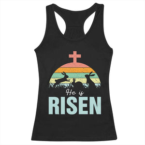 Retro He is Risen Racerback Tank Top Bunny Easter Cross Christian Religious Jesus Has Risen TS10 Black Print Your Wear