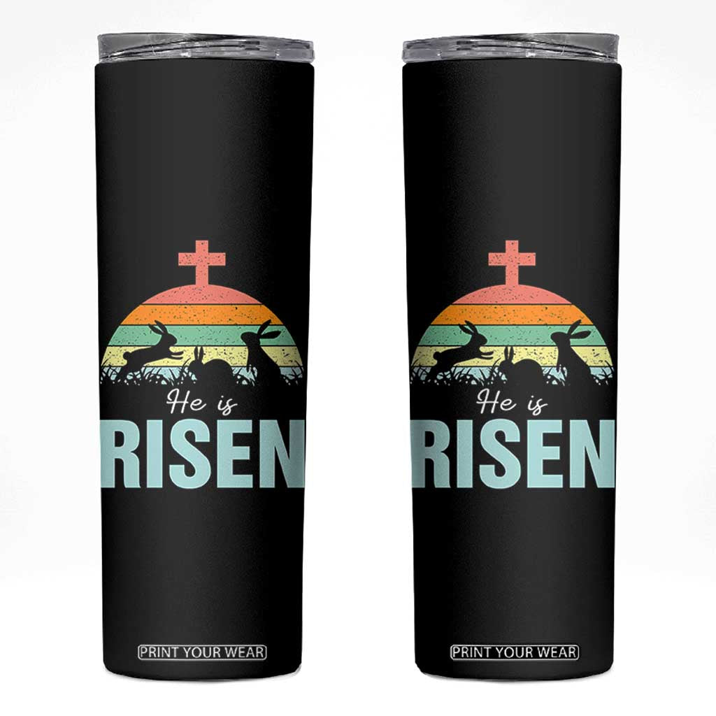 Retro He is Risen Skinny Tumbler Bunny Easter Cross Christian Religious Jesus Has Risen TS10 Black Print Your Wear