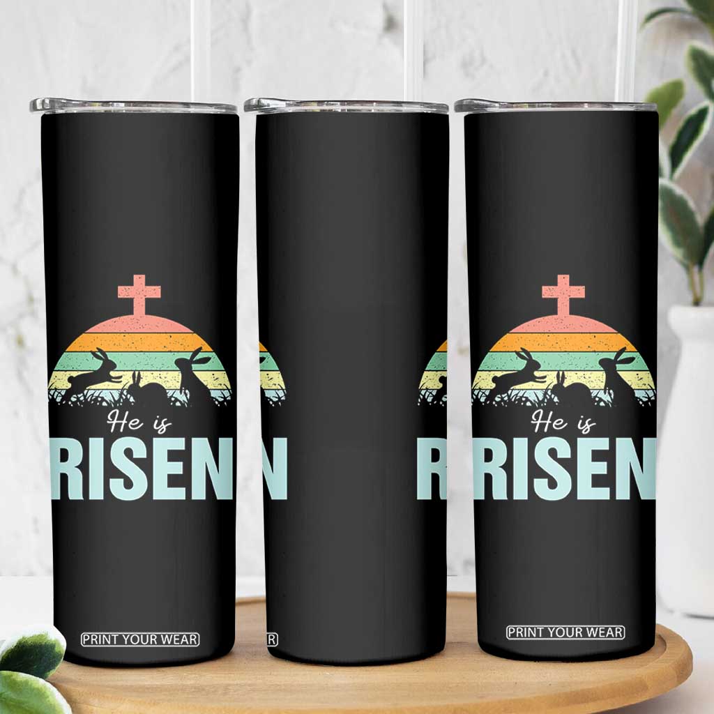 Retro He is Risen Skinny Tumbler Bunny Easter Cross Christian Religious Jesus Has Risen TS10 Print Your Wear