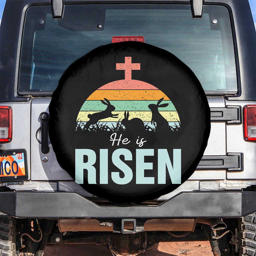 Retro He is Risen Spare Tire Cover Bunny Easter Cross Christian Religious Jesus Has Risen TS10 No hole Black Print Your Wear