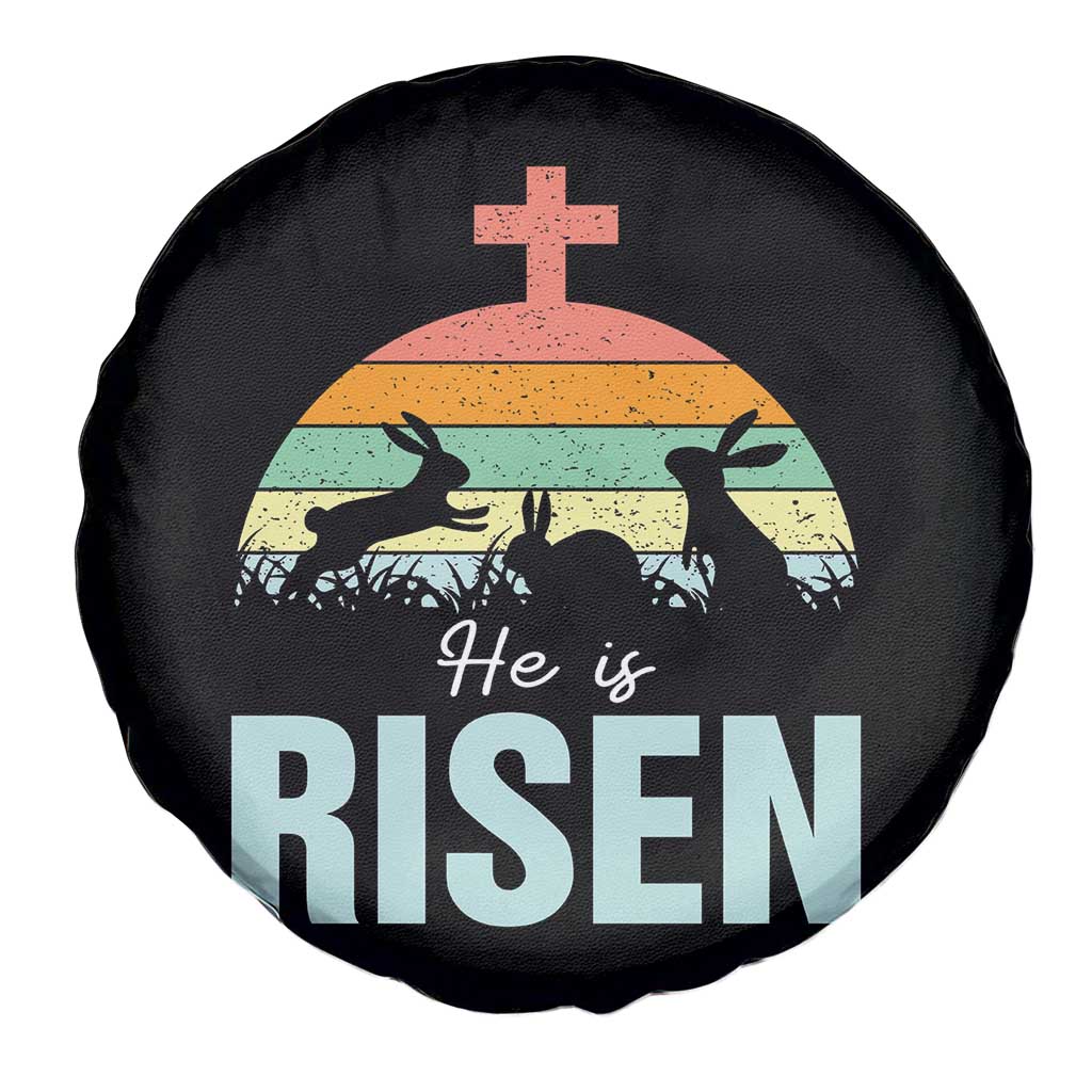 Retro He is Risen Spare Tire Cover Bunny Easter Cross Christian Religious Jesus Has Risen TS10 Print Your Wear