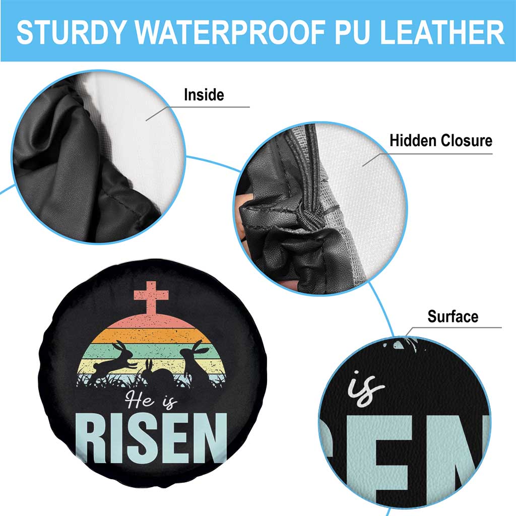 Retro He is Risen Spare Tire Cover Bunny Easter Cross Christian Religious Jesus Has Risen TS10 Print Your Wear