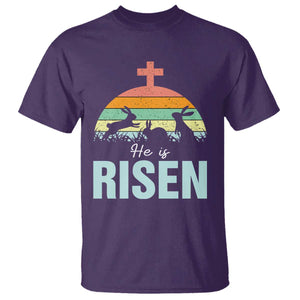 Retro He is Risen T Shirt Bunny Easter Cross Christian Religious Jesus Has Risen TS10 Purple Print Your Wear