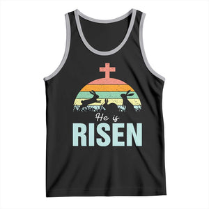Retro He is Risen Tank Top Bunny Easter Cross Christian Religious Jesus Has Risen TS10 Black Athletic Heather Print Your Wear
