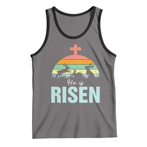 Retro He is Risen Tank Top Bunny Easter Cross Christian Religious Jesus Has Risen TS10 Deep Heather Black Print Your Wear