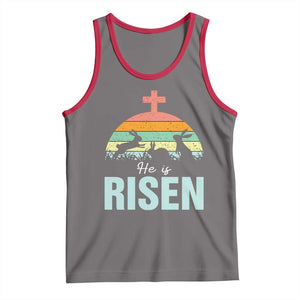 Retro He is Risen Tank Top Bunny Easter Cross Christian Religious Jesus Has Risen TS10 Deep Heather Red Print Your Wear
