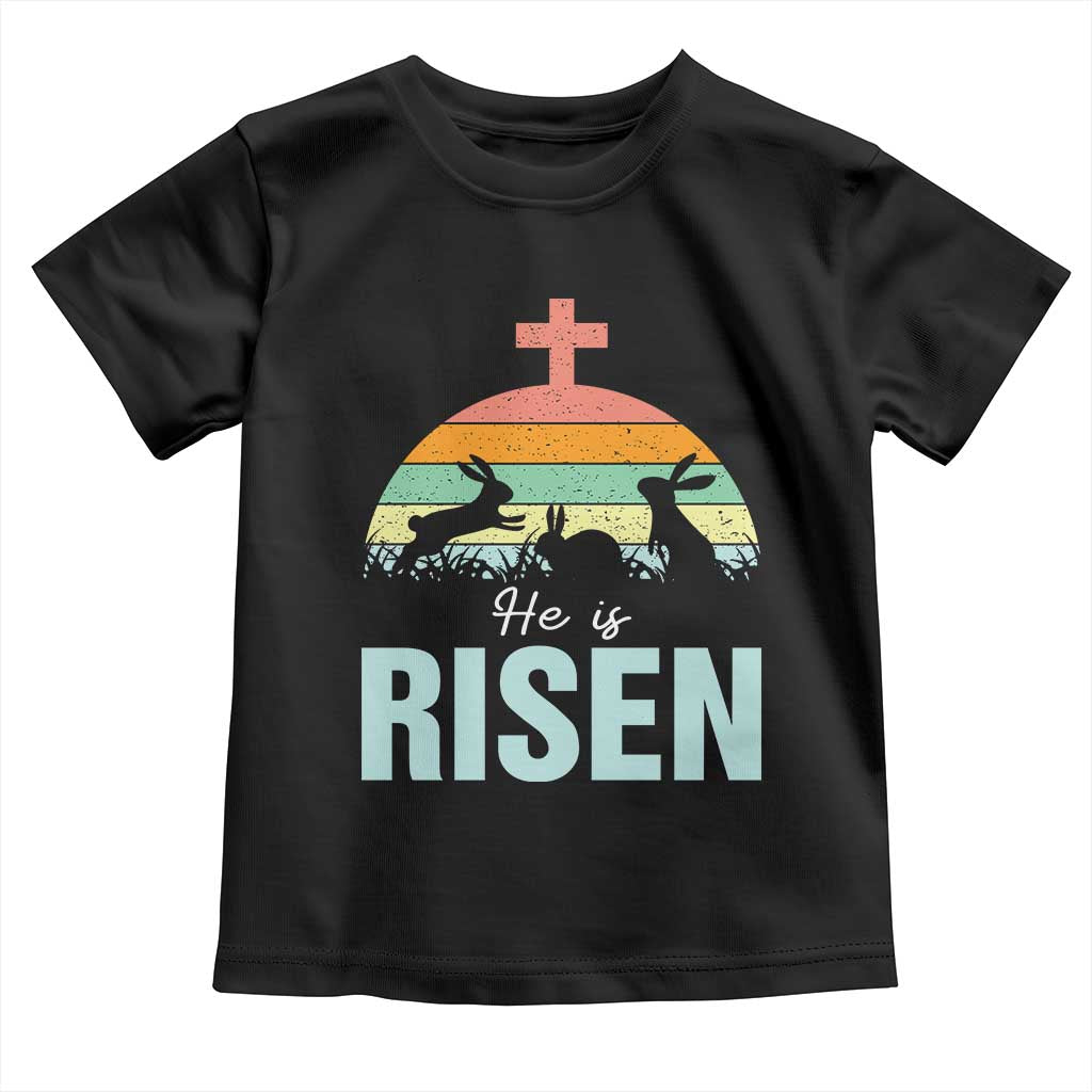 Retro He is Risen Toddler T Shirt Bunny Easter Cross Christian Religious Jesus Has Risen TS10 Black Print Your Wear