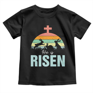 Retro He is Risen Toddler T Shirt Bunny Easter Cross Christian Religious Jesus Has Risen TS10 Black Print Your Wear