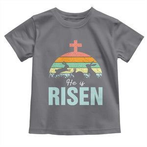 Retro He is Risen Toddler T Shirt Bunny Easter Cross Christian Religious Jesus Has Risen TS10 Charcoal Print Your Wear