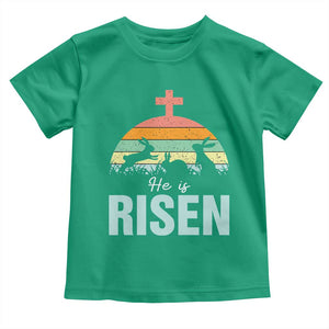 Retro He is Risen Toddler T Shirt Bunny Easter Cross Christian Religious Jesus Has Risen TS10 Irish Green Print Your Wear