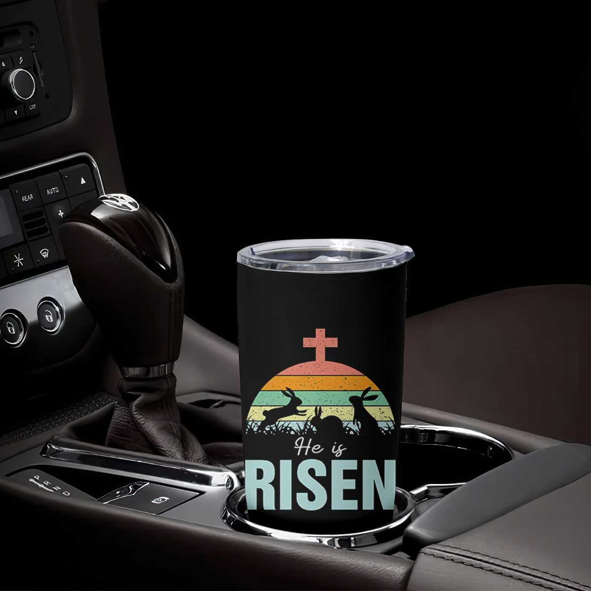 Retro He is Risen Tumbler Cup Bunny Easter Cross Christian Religious Jesus Has Risen TS10 Print Your Wear