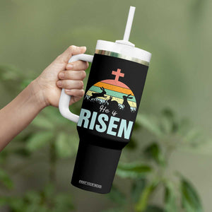 Retro He is Risen Tumbler With Handle Bunny Easter Cross Christian Religious Jesus Has Risen TS10 Print Your Wear