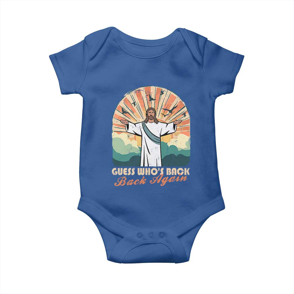 Funny Christian Easter Baby Onesie Guess Whos Back Jesus Religious TS10 Royal Blue Print Your Wear