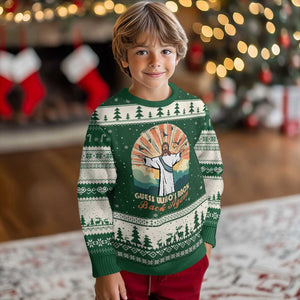 Funny Christian Easter Ugly Christmas Sweater Guess Whos Back Jesus Religious TS10 Forest Green Beige Print Your Wear