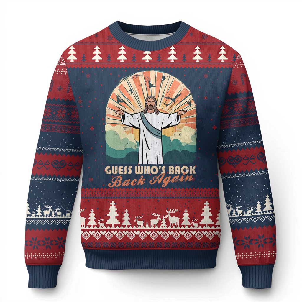 Funny Christian Easter Ugly Christmas Sweater Guess Whos Back Jesus Religious TS10 Navy Red Print Your Wear