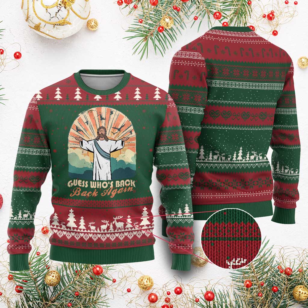 Funny Christian Easter Ugly Christmas Sweater Guess Whos Back Jesus Religious TS10 Red Green Print Your Wear