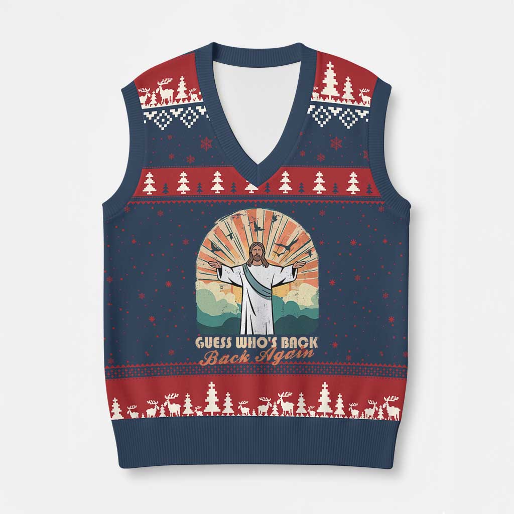 Funny Christian Easter V-Neck Knit Sweater Vest Guess Whos Back Jesus Religious TS10 Navy Red Print Your Wear