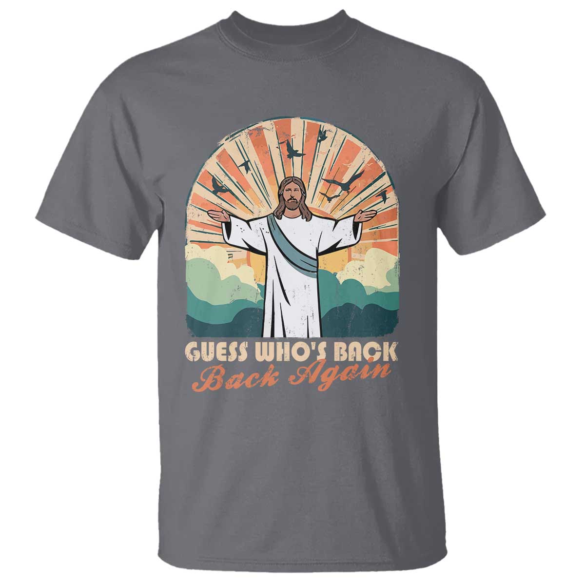 Funny Christian Easter T Shirt Guess Whos Back Jesus Religious TS10 Charcoal Print Your Wear