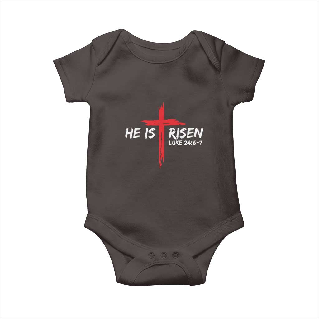 Jesus He Is Risen Baby Onesie Christian Cross Bible Verse Easter Day TS10 Dark Chocolate Print Your Wear