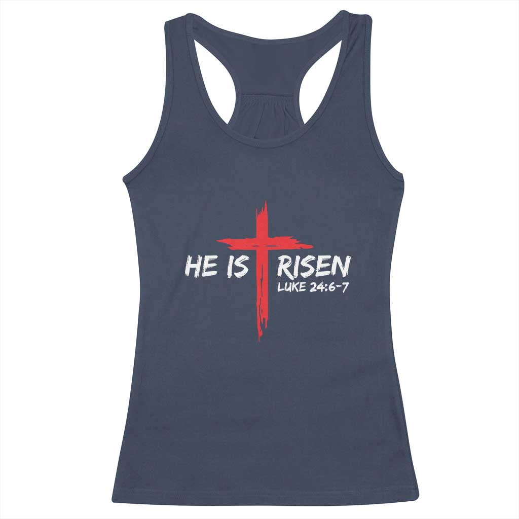 Jesus He Is Risen Racerback Tank Top Christian Cross Bible Verse Easter Day TS10 Navy Print Your Wear