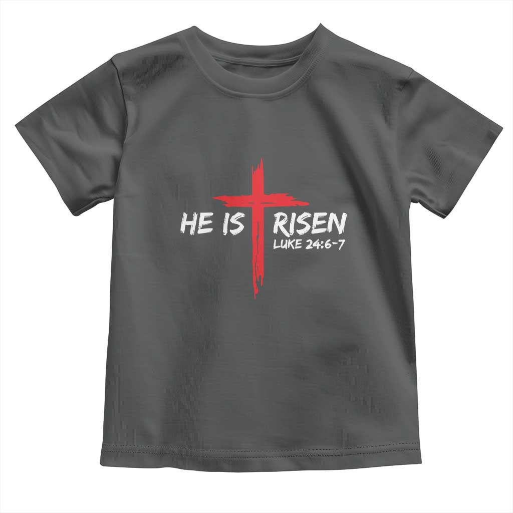 Jesus He Is Risen Toddler T Shirt Christian Cross Bible Verse Easter Day TS10 Dark Heather Print Your Wear