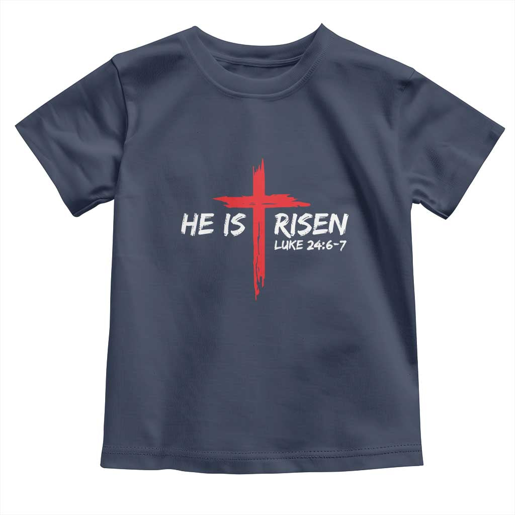 Jesus He Is Risen Toddler T Shirt Christian Cross Bible Verse Easter Day TS10 Navy Print Your Wear