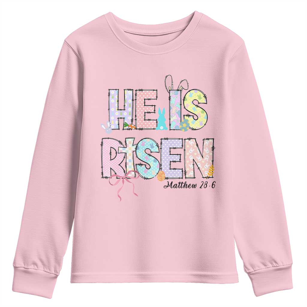 He is Risen Jesus Christian Happy Easter Youth Sweatshirt TS10 Light Pink Print Your Wear