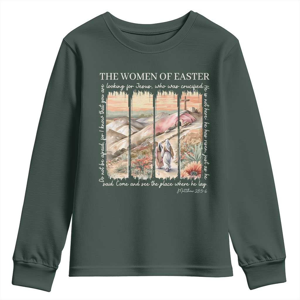 Easter Religious Youth Sweatshirt Women of Easter He is Risen TS10 Dark Forest Green Print Your Wear