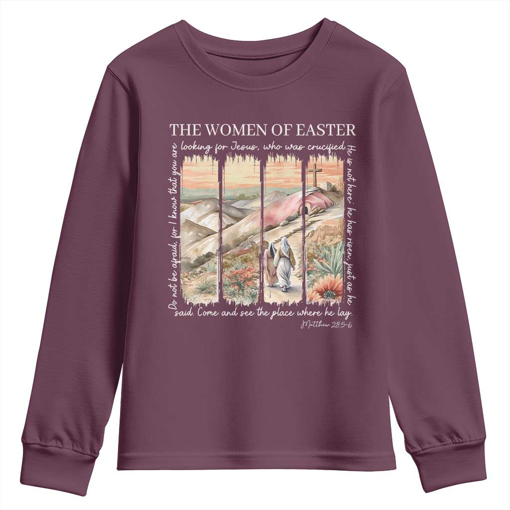 Easter Religious Youth Sweatshirt Women of Easter He is Risen TS10 Maroon Print Your Wear