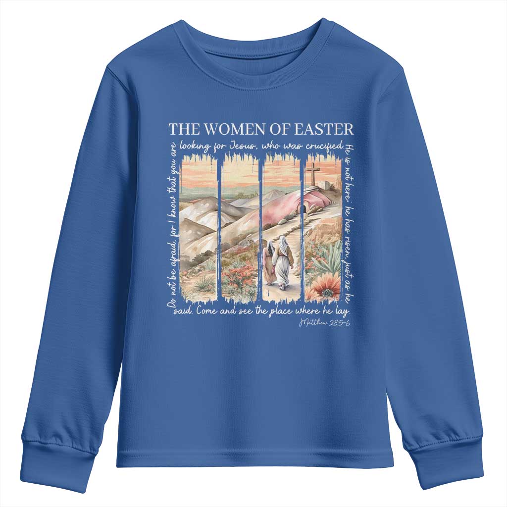 Easter Religious Youth Sweatshirt Women of Easter He is Risen TS10 Royal Blue Print Your Wear
