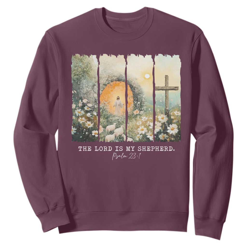 Lord Is My Shepherd Sweatshirt Easter Religious Christian Cross Bible Verse TS10 Maroon Print Your Wear