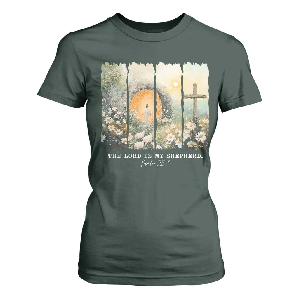 Lord Is My Shepherd T Shirt For Women Easter Religious Christian Cross Bible Verse TS10 Dark Forest Green Print Your Wear