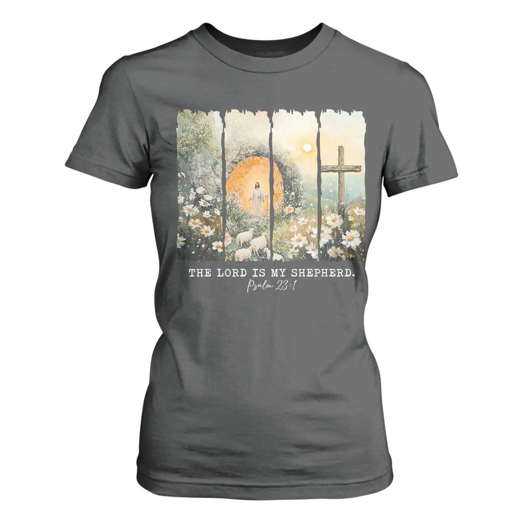 Lord Is My Shepherd T Shirt For Women Easter Religious Christian Cross Bible Verse TS10 Dark Heather Print Your Wear