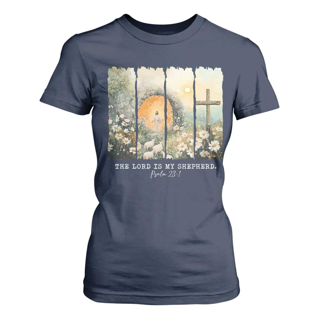 Lord Is My Shepherd T Shirt For Women Easter Religious Christian Cross Bible Verse TS10 Navy Print Your Wear