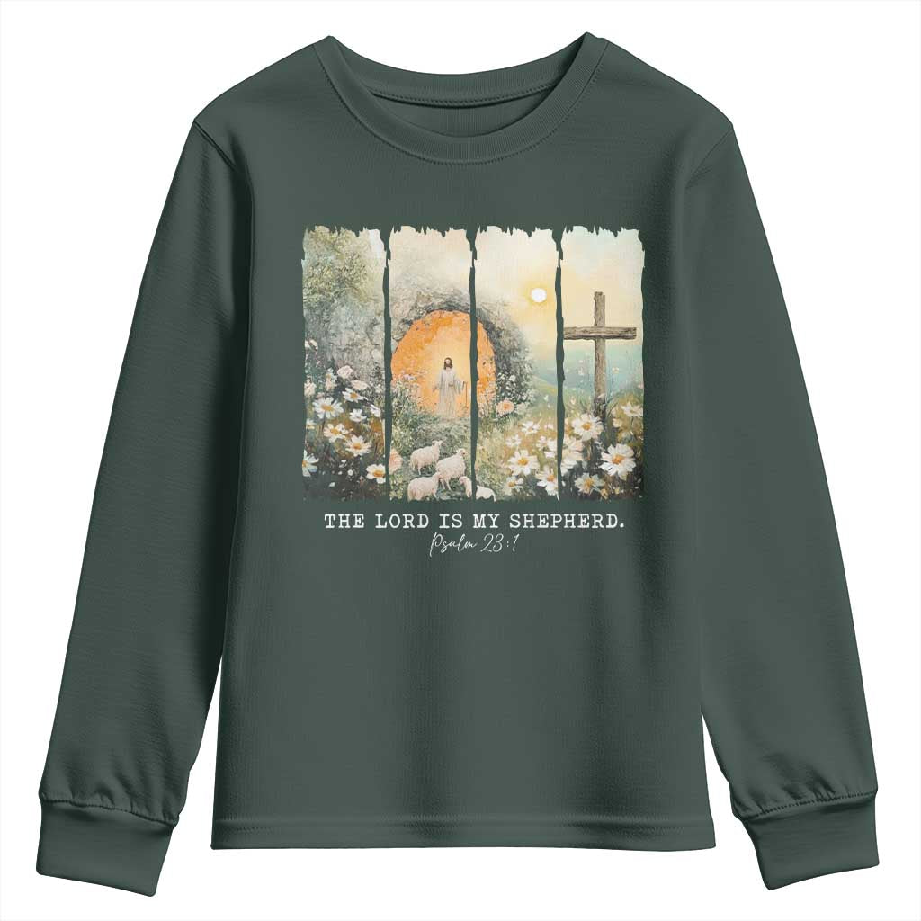 Lord Is My Shepherd Youth Sweatshirt Easter Religious Christian Cross Bible Verse TS10 Dark Forest Green Print Your Wear