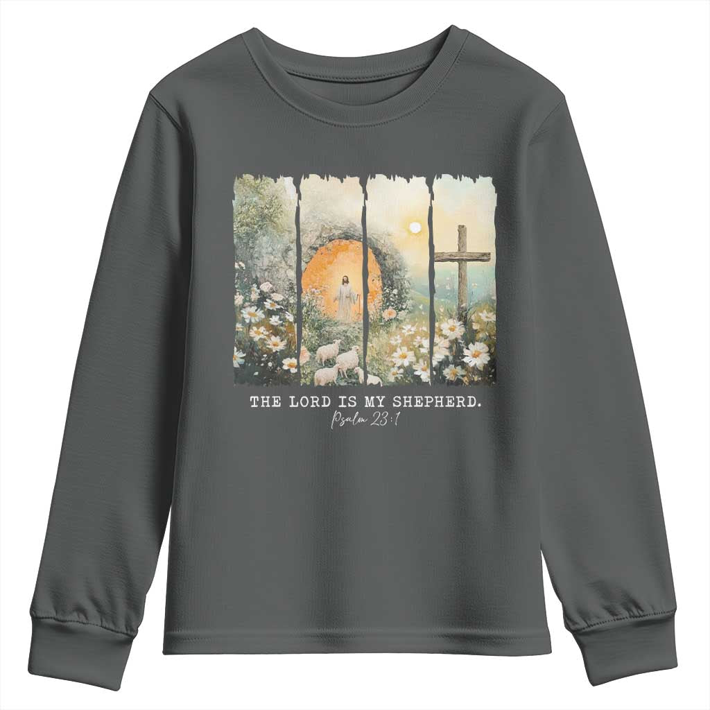 Lord Is My Shepherd Youth Sweatshirt Easter Religious Christian Cross Bible Verse TS10 Dark Heather Print Your Wear