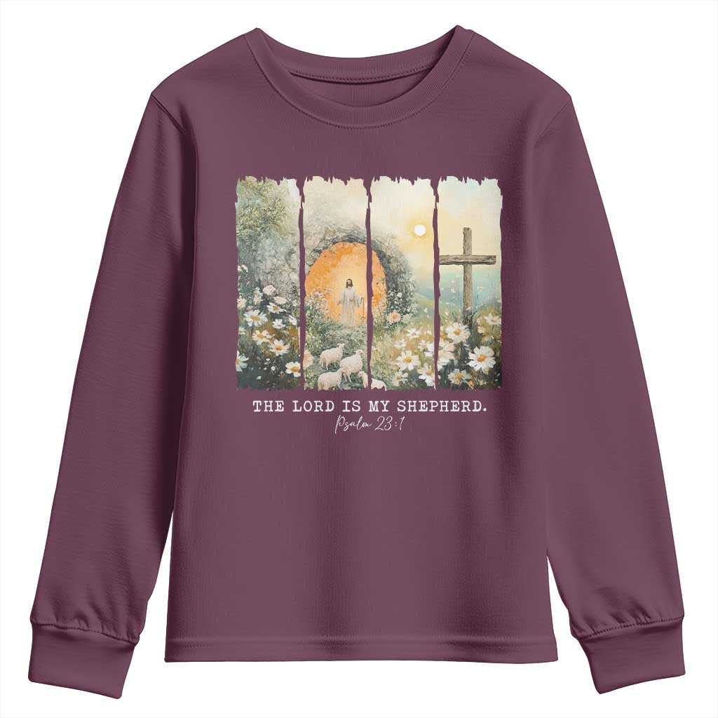 Lord Is My Shepherd Youth Sweatshirt Easter Religious Christian Cross Bible Verse TS10 Maroon Print Your Wear