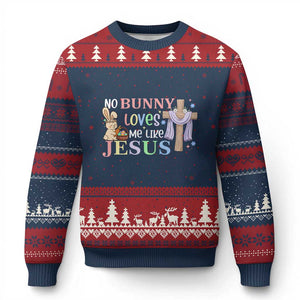 Funny Christian Easter Ugly Christmas Sweater No Bunny Loves Me Like Jesus TS10 Navy Red Print Your Wear